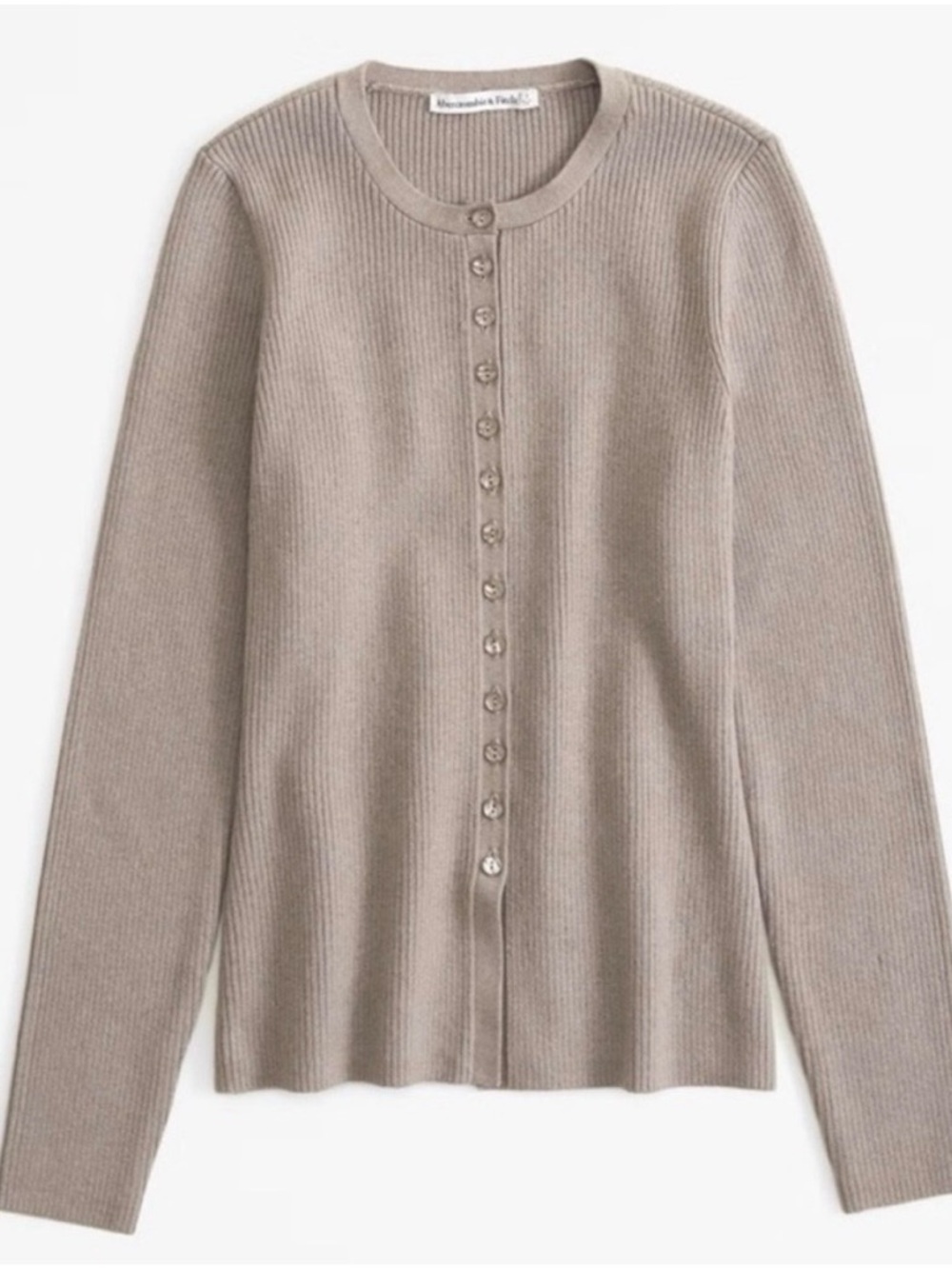 Abercrombie & Fitch Slim Ribbed Button Cardigan in Taupe XS